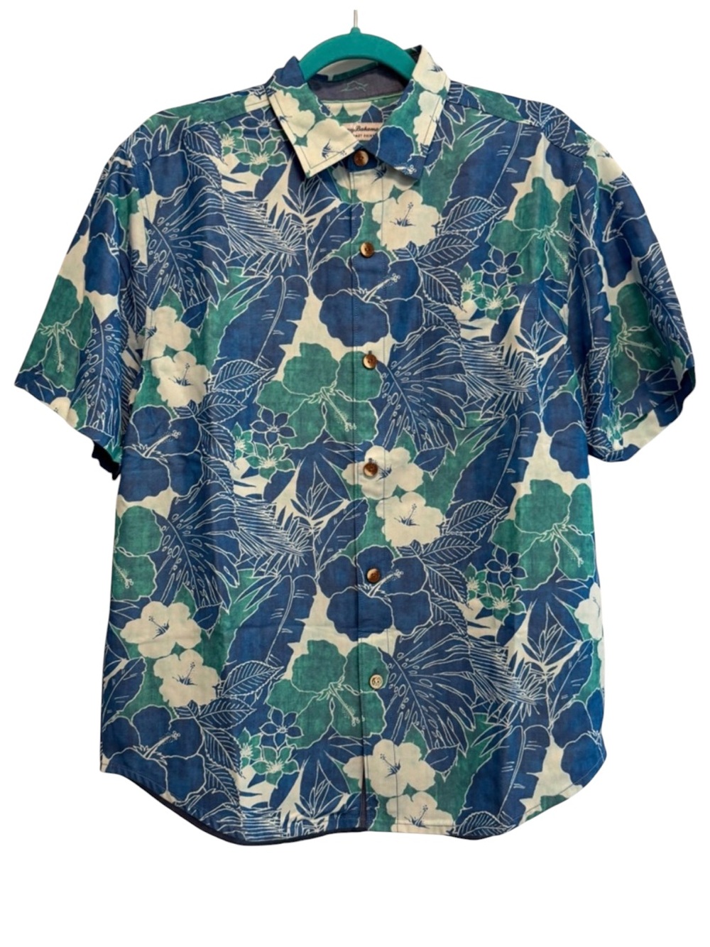 Tommy Bahama Coconut Point Camp Shirt Mens M Blue Green Floral NWOT